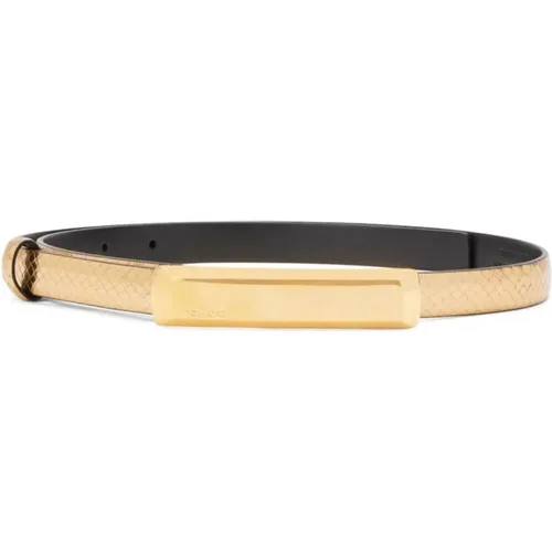 Dark Gold Python Print Leather Belt , female, Sizes: 85 CM - Tom Ford - Modalova