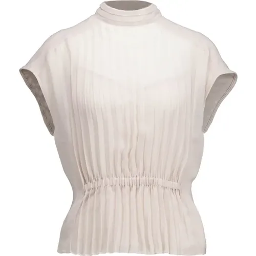 Elegant Plissé Top with Stand-up Collar , female, Sizes: L, XL - Dante 6 - Modalova