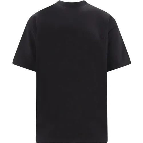 Schwarzes Gepolstertes Baumwoll-T-Shirt mit Besticktem Logo - 44 Label Group - Modalova