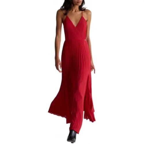 Rotes Plissiertes langes Kleid , Damen, Größe: 2XS - Liu Jo - Modalova