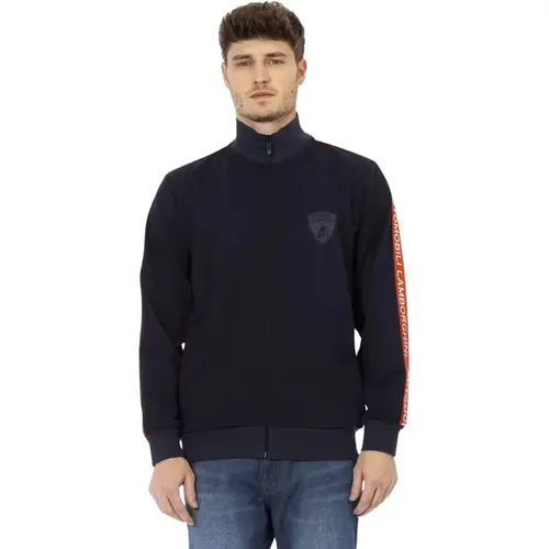 Blaue Sweatshirt mit Reißverschluss und Ärmeldetail , Herren, Größe: L - AUTOMOBILI LAMBORGHINI - Modalova