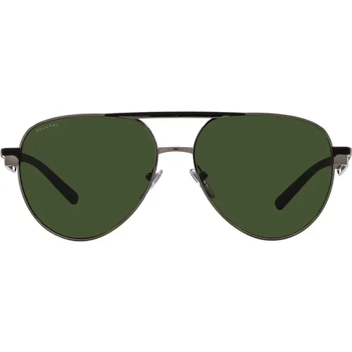 Metal Pilot Sunglasses with Dark Green Lenses , unisex, Sizes: 58 MM - Bvlgari - Modalova