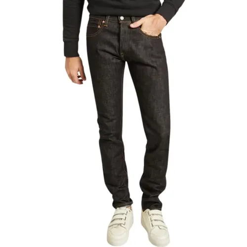 Schmal geschnittene Indigo-Jeans mit weißen Streifen , Herren, Größe: W30 - Momotaro Jeans - Modalova