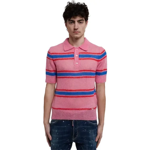 Striped Knit Polo Sweaters , male, Sizes: L, M - Dsquared2 - Modalova