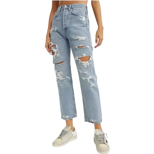 Zerrissene Mid Rise Blaue Jeans - Agolde - Modalova