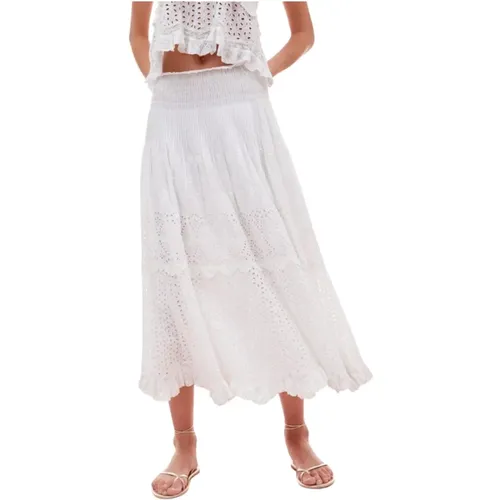 Eyelet Maxi Skirt with Floral Embroideries , female, Sizes: L - Loveshackfancy - Modalova