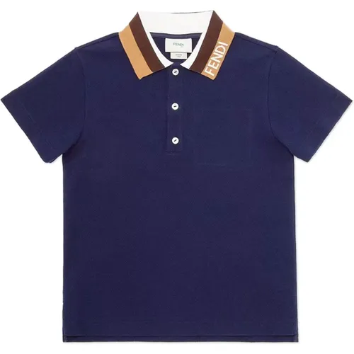 Blaues Junior Polo mit Logo Details - Fendi - Modalova