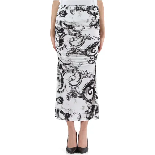 Printed draped midi skirt , female, Sizes: S, M - Versace Jeans Couture - Modalova