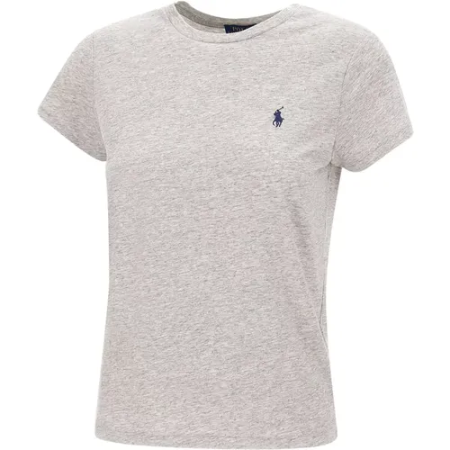 Grey Cotton T-shirt with Logo Embroidery , female, Sizes: L - Polo Ralph Lauren - Modalova