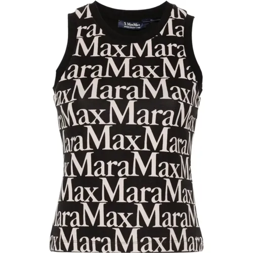Logo Print Sleeveless Cotton Top , female, Sizes: XS, L, S - Max Mara - Modalova