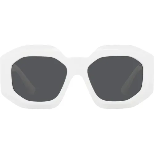 Irregular Shape Sunglasses with Dark Grey Lens and Frame , unisex, Sizes: 56 MM - Versace - Modalova
