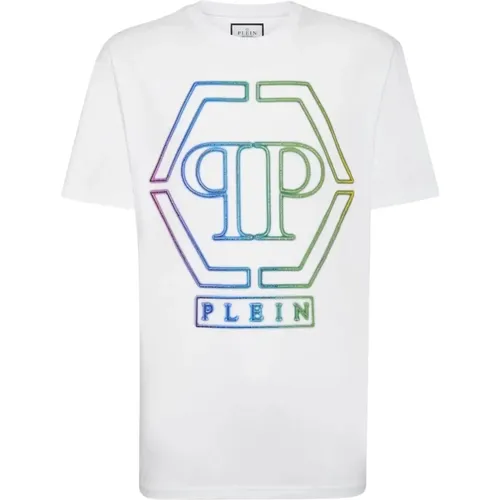 Weißes Besticktes T-Shirt , Herren, Größe: M - Philipp Plein - Modalova