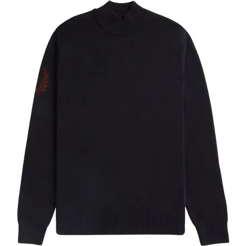 Schwarzer Mock Neck Pullover Laurel Wreath , Herren, Größe: L - Fred Perry - Modalova