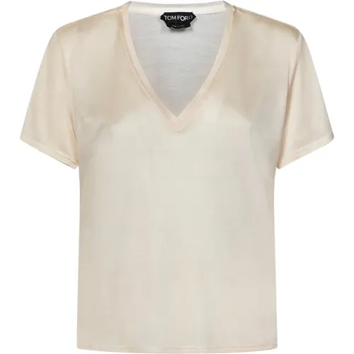 V-neck Silk T-shirts and Polos , female, Sizes: S - Tom Ford - Modalova