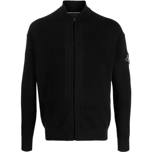 Schwarzer Zip-Cardigan-Pullover , Herren, Größe: S - Calvin Klein Jeans - Modalova