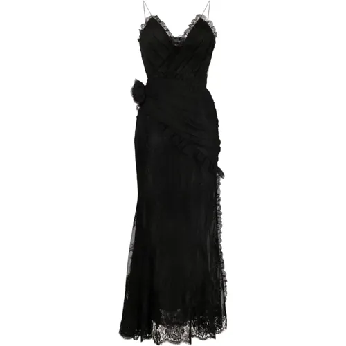 Lace Draped Dress with Ruffles and Side Insert , female, Sizes: S - Alessandra Rich - Modalova