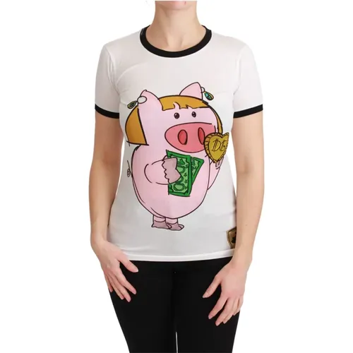 Jahr des Schweins Baumwoll-T-Shirt , Damen, Größe: 3XS - Dolce & Gabbana - Modalova