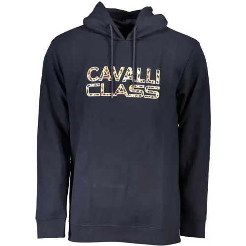 Blaues Kapuzen-Sweatshirt mit Bürstenstruktur - Cavalli Class - Modalova