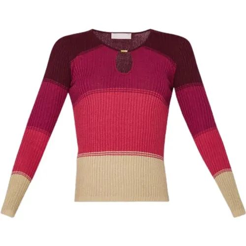 Bunt gestreifter Sweatshirt mit Lurex-Details , Damen, Größe: M - Liu Jo - Modalova