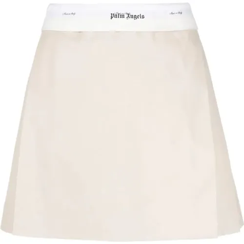 Pleated Mini-Skirt with Logo Waistband , female, Sizes: L - Palm Angels - Modalova
