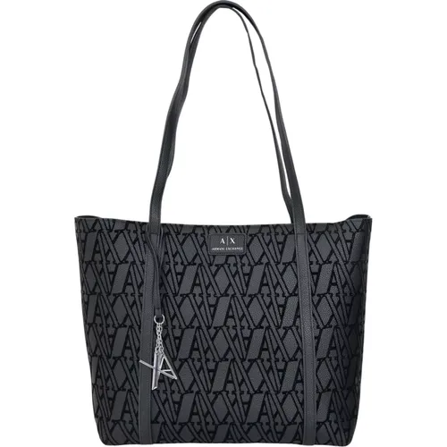 Schwarze Monogramm Velvet Shopper Tasche - Armani Exchange - Modalova