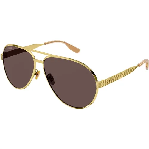 Gold/Braune Sonnenbrille , Herren, Größe: 64 MM - Gucci - Modalova