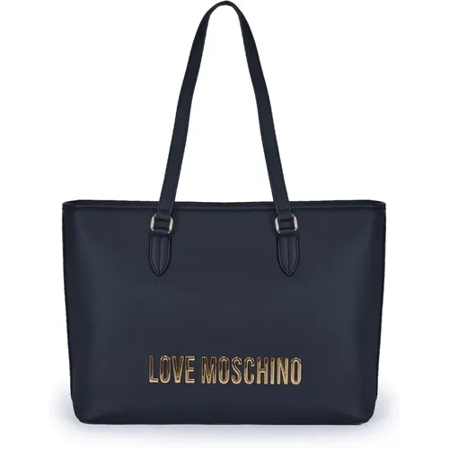 Schwarze Eco-Leder Einkaufstasche - Love Moschino - Modalova