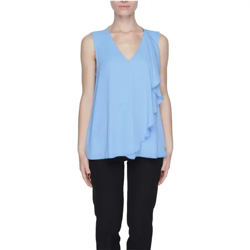 Hellblaue ärmellose V-Ausschnitt Bluse , Damen, Größe: XS - Sandro Ferrone - Modalova