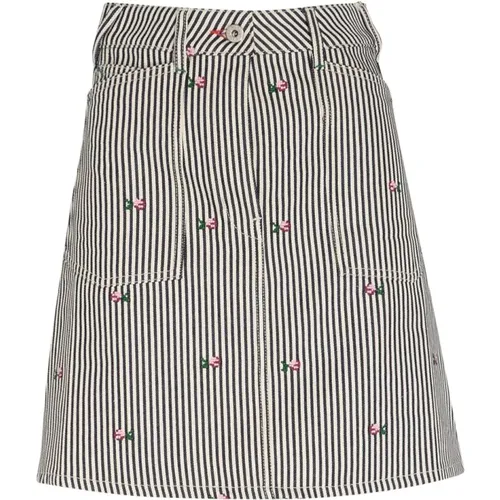 Blue and White Striped Denim Skirt with Flower Print , female, Sizes: W26, W27 - Kenzo - Modalova