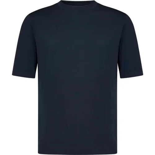 Blau geripptes Crewneck T-Shirt , Herren, Größe: M - Malo - Modalova