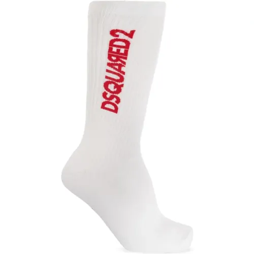 Weiße/Rote D2 Socken , Herren, Größe: XL - Dsquared2 - Modalova