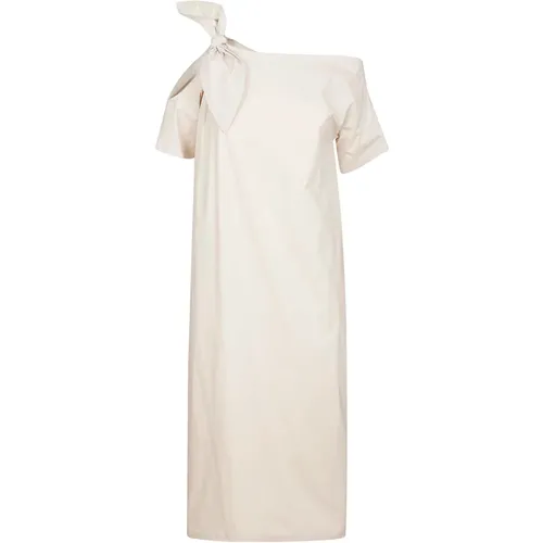 White Cotton Bow Shoulder Dress , female, Sizes: XS, 2XS, S - Liviana Conti - Modalova