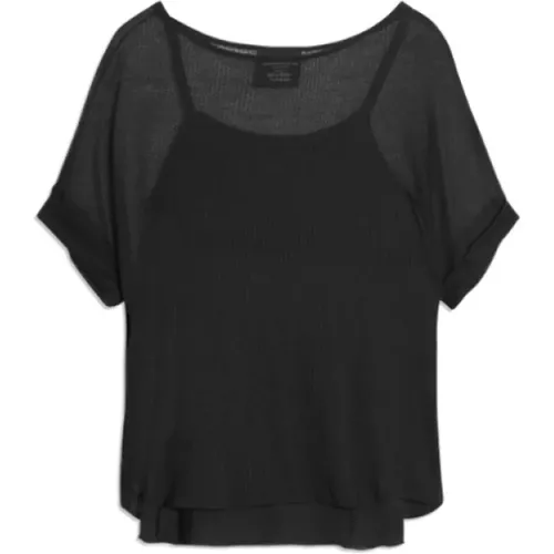 Schwarzes T-Shirt mit kurzen Ärmeln , Damen, Größe: L - majestic filatures - Modalova