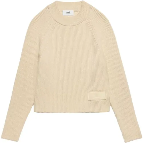 Casual Beiger Pullover Baumwolle Wolle , Damen, Größe: L - Ami Paris - Modalova