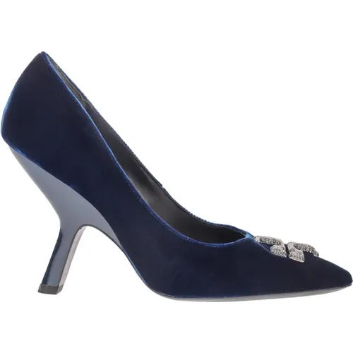 Blaue Velvet Pumps , Damen, Größe: 38 EU - TORY BURCH - Modalova