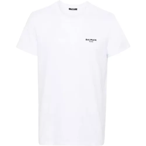 Weißes Logo T-Shirt mit Rundhalsausschnitt , Herren, Größe: L - Balmain - Modalova