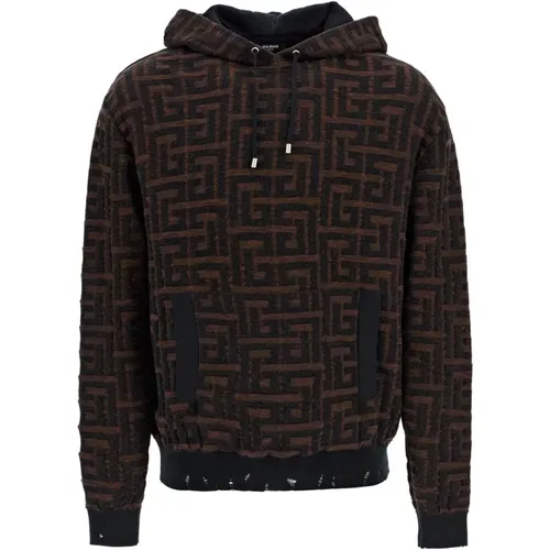 Brauner Sweatshirt mit Kordelzugkapuze - Balmain - Modalova