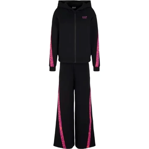 Schwarzes Hoodie und weite Hose Set , Damen, Größe: M - Emporio Armani EA7 - Modalova