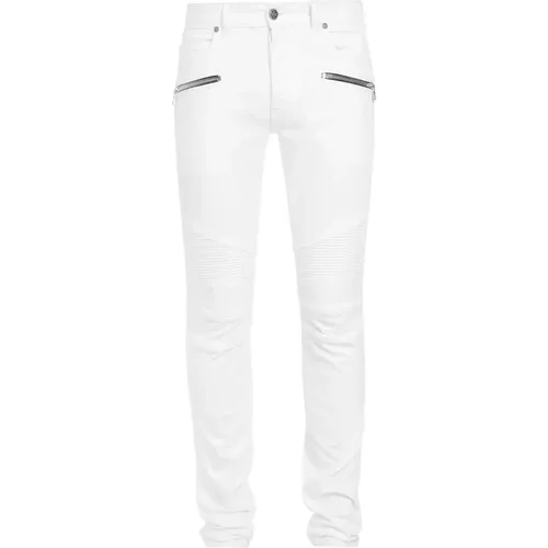 Ribbed knees slim-fit cotton jeans , male, Sizes: W31 - Balmain - Modalova
