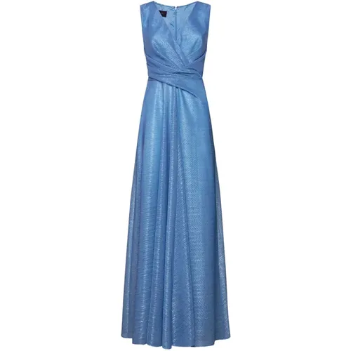Blaues Iridescent Drapiertes V-Ausschnitt Kleid - Talbot Runhof - Modalova