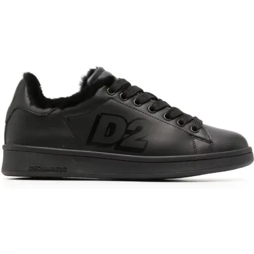 Schwarze Geschlossene Flache Sneakers , Damen, Größe: 36 EU - Dsquared2 - Modalova