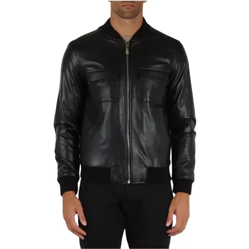 Bomber Lederjacke mit Metalllogo , Herren, Größe: S - Richmond - Modalova