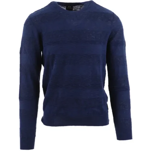 Blauer Baumwoll Leinen Rundhals Pullover - Armani Exchange - Modalova