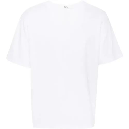 Asymmetrisches Weißes Baumwoll-T-Shirt , Herren, Größe: S - Séfr - Modalova