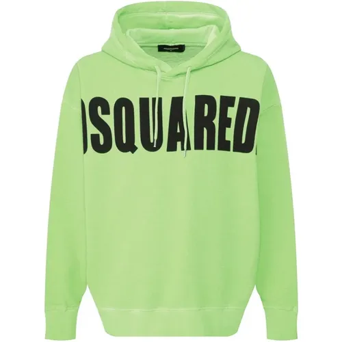 Grüner Baumwoll-Sweatshirt mit Kapuze , Herren, Größe: 2XL - Dsquared2 - Modalova