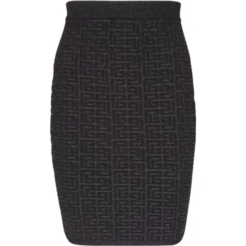 Knit Mini Skirt Glitter Logo , female, Sizes: S, M - Balmain - Modalova