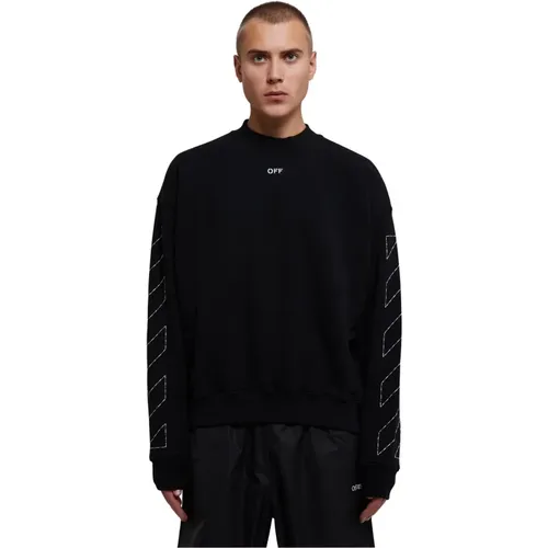 Schwarzer Sweater mit Pfeilnähten , Herren, Größe: S - Off White - Modalova