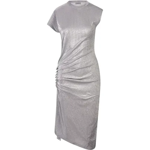 Silver Lurex Draped Midi Dress , female, Sizes: S, M, XS, 2XS - Paco Rabanne - Modalova