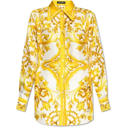 Shirt with 'Majolica' print , female, Sizes: M, 3XL - Dolce & Gabbana - Modalova