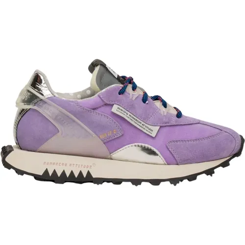 Violette Sneakers aus Spaltleder mit Silberabsatz - RUN OF - Modalova